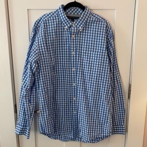 Tommy Hilfiger Blue & White Checkered 100% Cotton Dress Shirt